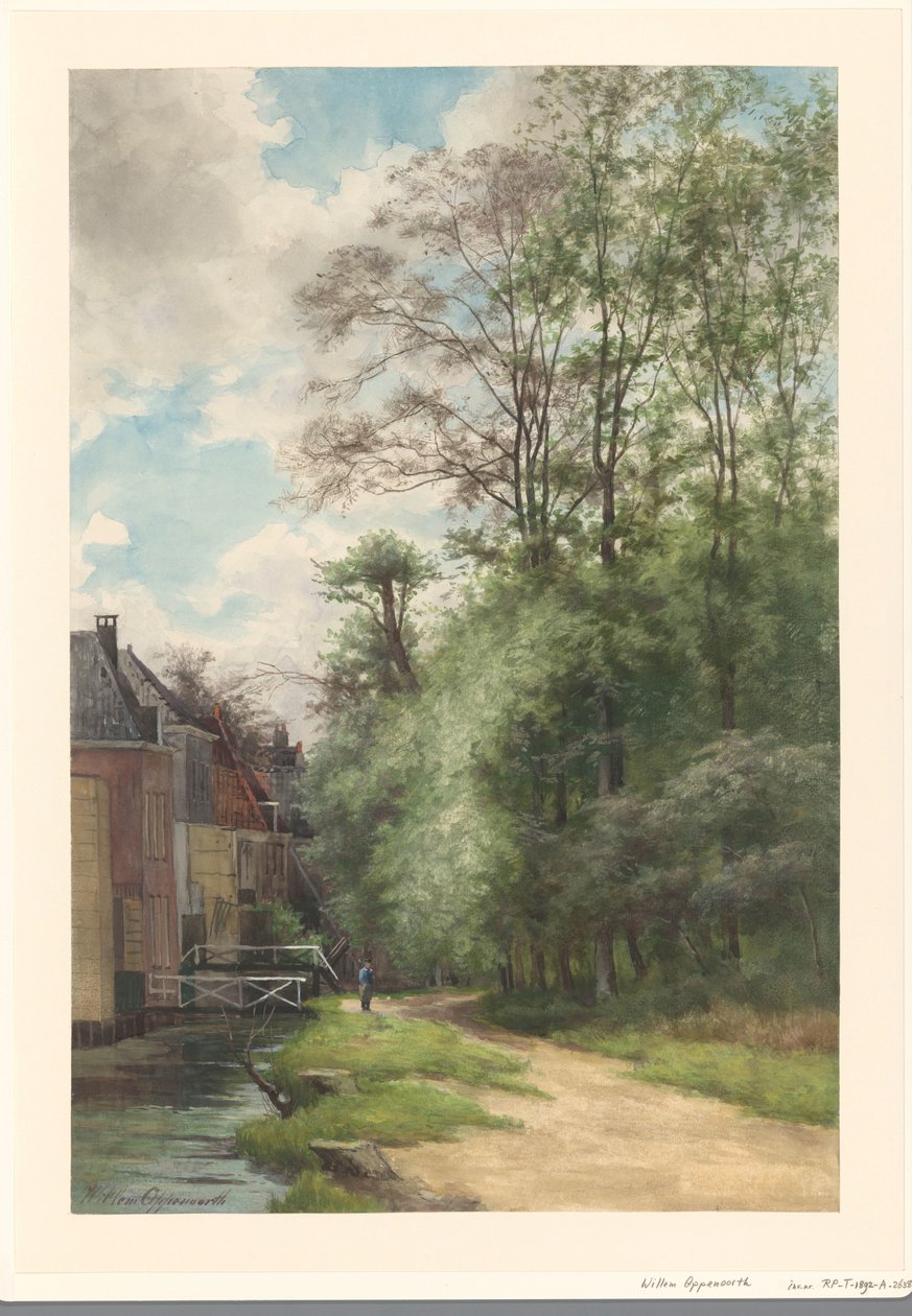 Utsikt längs diket vid Bezuidenhout i Haagse Bos av Willem Oppenoorth