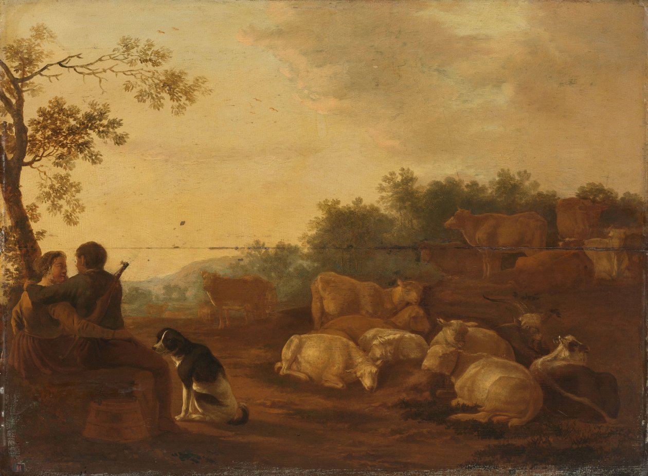 Landskap med herde, herdinna och boskap av Willem Ossenbeeck