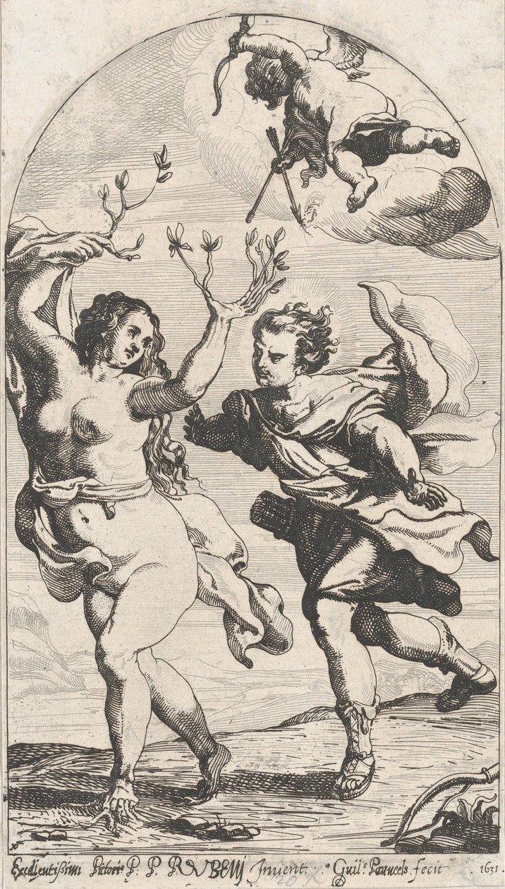 Daphne flyr från Apollo, med Amor över huvudet, 1631. av Willem Panneels