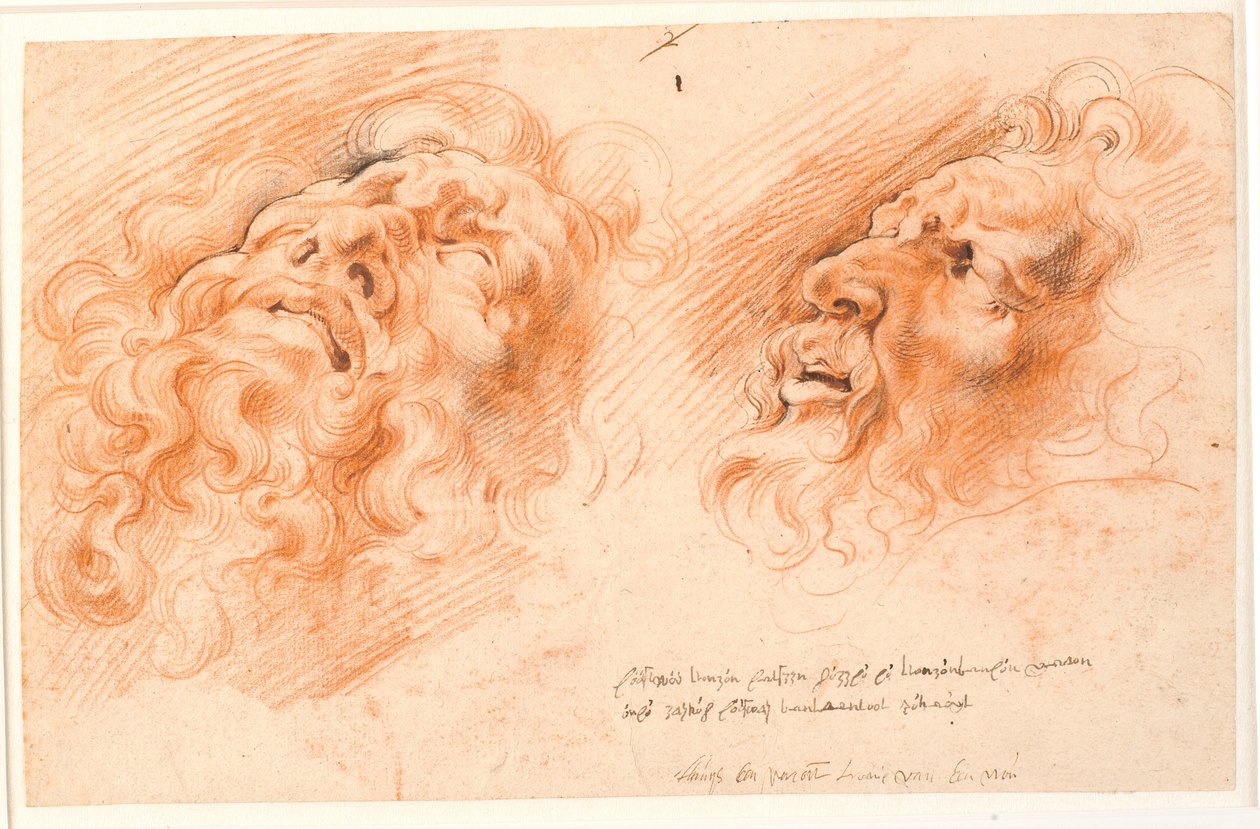 Laocoon. Två studier av Laocoons ansikte, en tycks vara en face underifrån och den andra i profil till vänster. av Willem Panneels