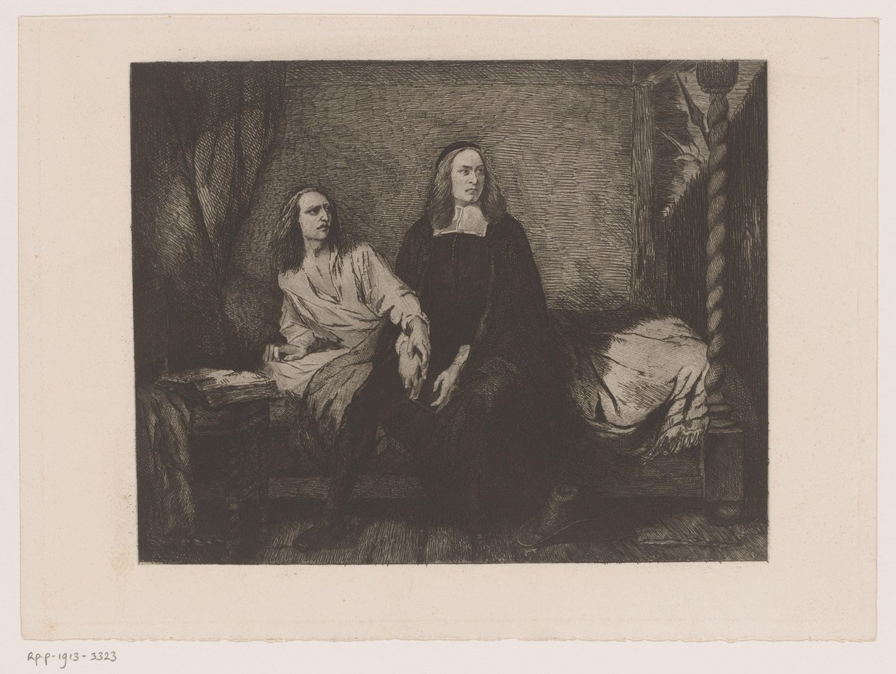 Bröderna de Witt sitter på en säng i fängelseporten av Willem Philip van der Veken (attributed to)