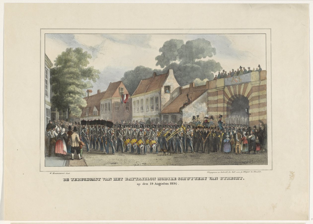 The Return of the Bataillon Mobile Schuttery of Utrecht, den 19 augusti 1834 (titel på objekt) av Willem Pieter Hoevenaar