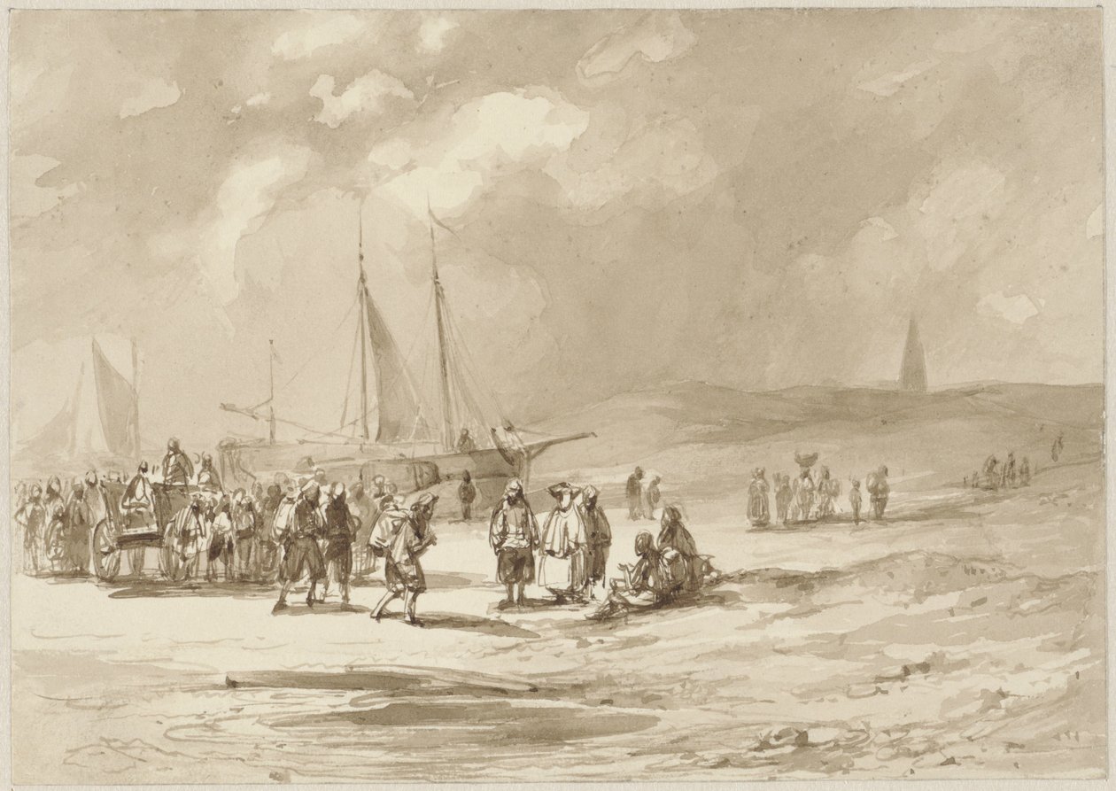 Strand med fiskare av Willem Pieter Hoevenaar