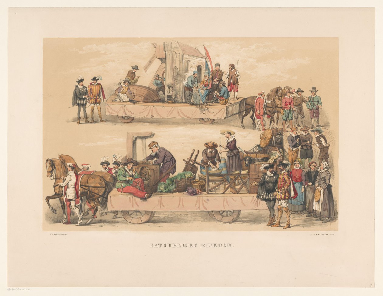Femte gruppen av maskeraden i Utrecht 1856 Naturresurs (titel på objekt) Vårt hemland omkring mitten av 1600-talet, föreslagit av H.H. studenter, medlemmar av Mutua Fides, för att fira 220-årsjubileet för Utrechtsche Hoogeschool, av Willem Pieter Hoevenaar