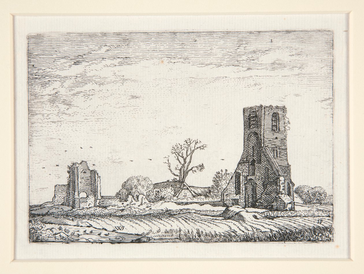 Ruinerna av en kyrka (kapellet Eykenduynen nära Haag), skylt 10 från The Set of the Landscapes av Willem Pietersz. Buytewech
