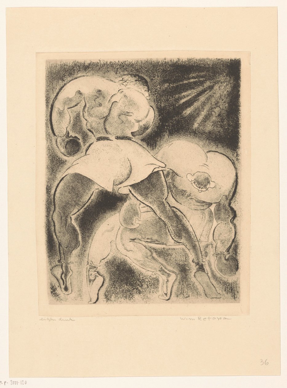 Två boxningsmän av Willem Retera (signed by artist)