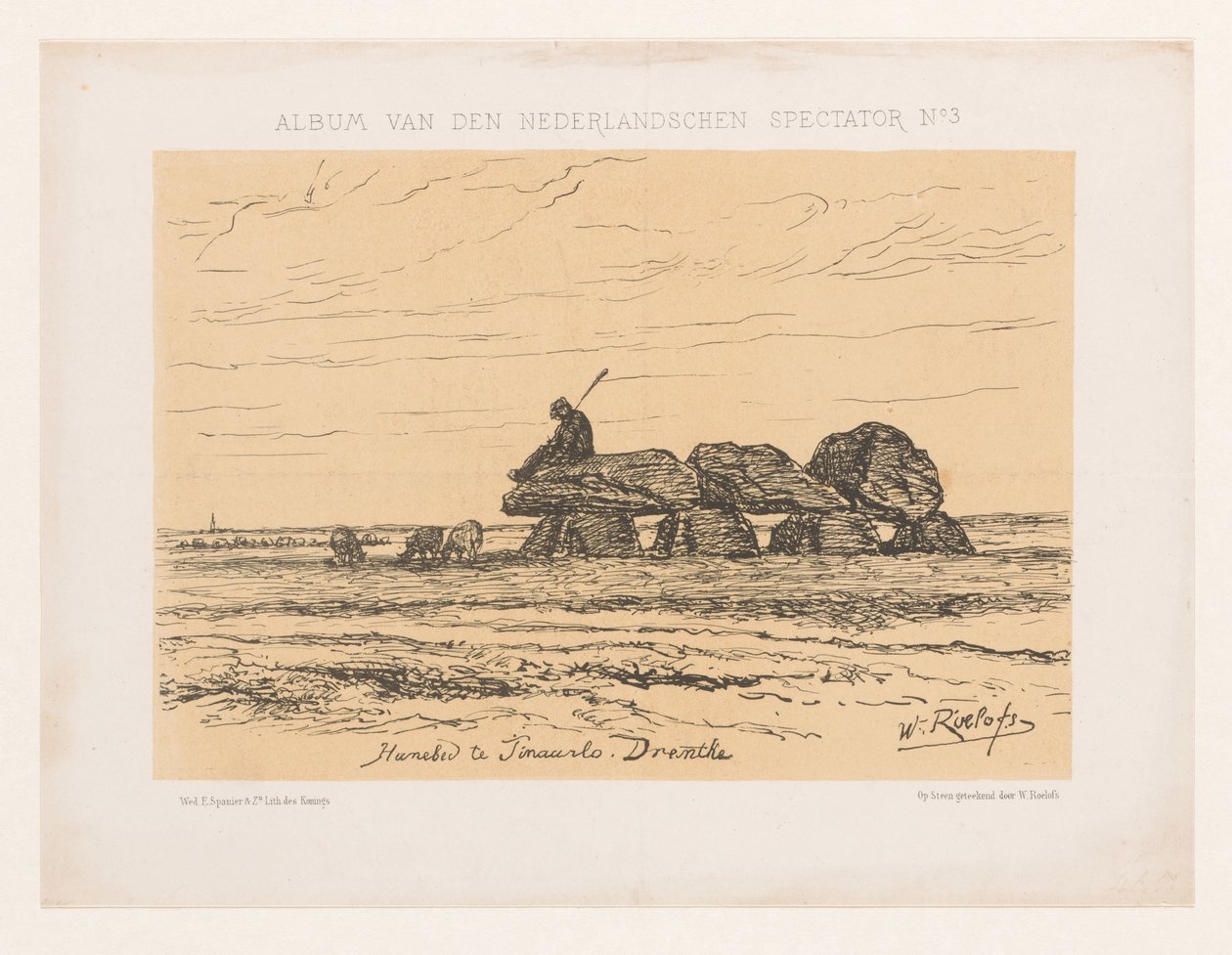 Dolmen i Tynaarlo i Drenthe Dolmen i Tinaarlo. Drenthe (titel på objekt) Album av den holländska åskådaren nr 3 (serietitel) av Willem Roelofs (I)