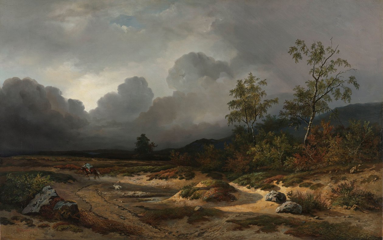 Landskap med ett åskväder Landskap med annalkande storm av Willem Roelofs (I)