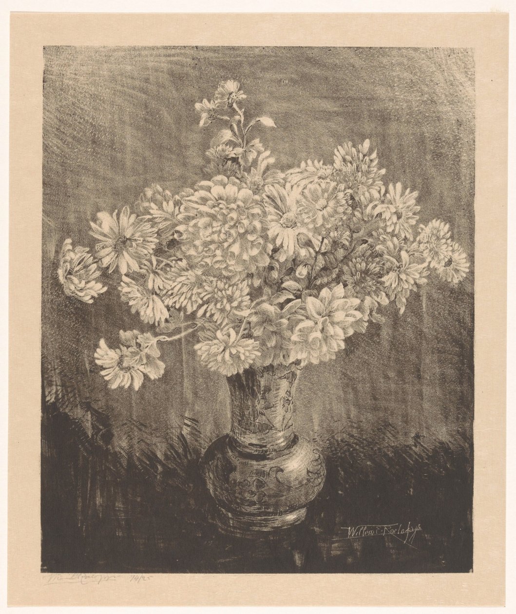 Krysantemum i en vas av Willem Roelofs (II) (signed by artist)