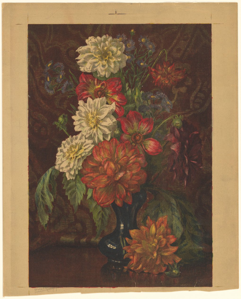 Vas med dahlior av Willem Roelofs (II) (signed by artist)