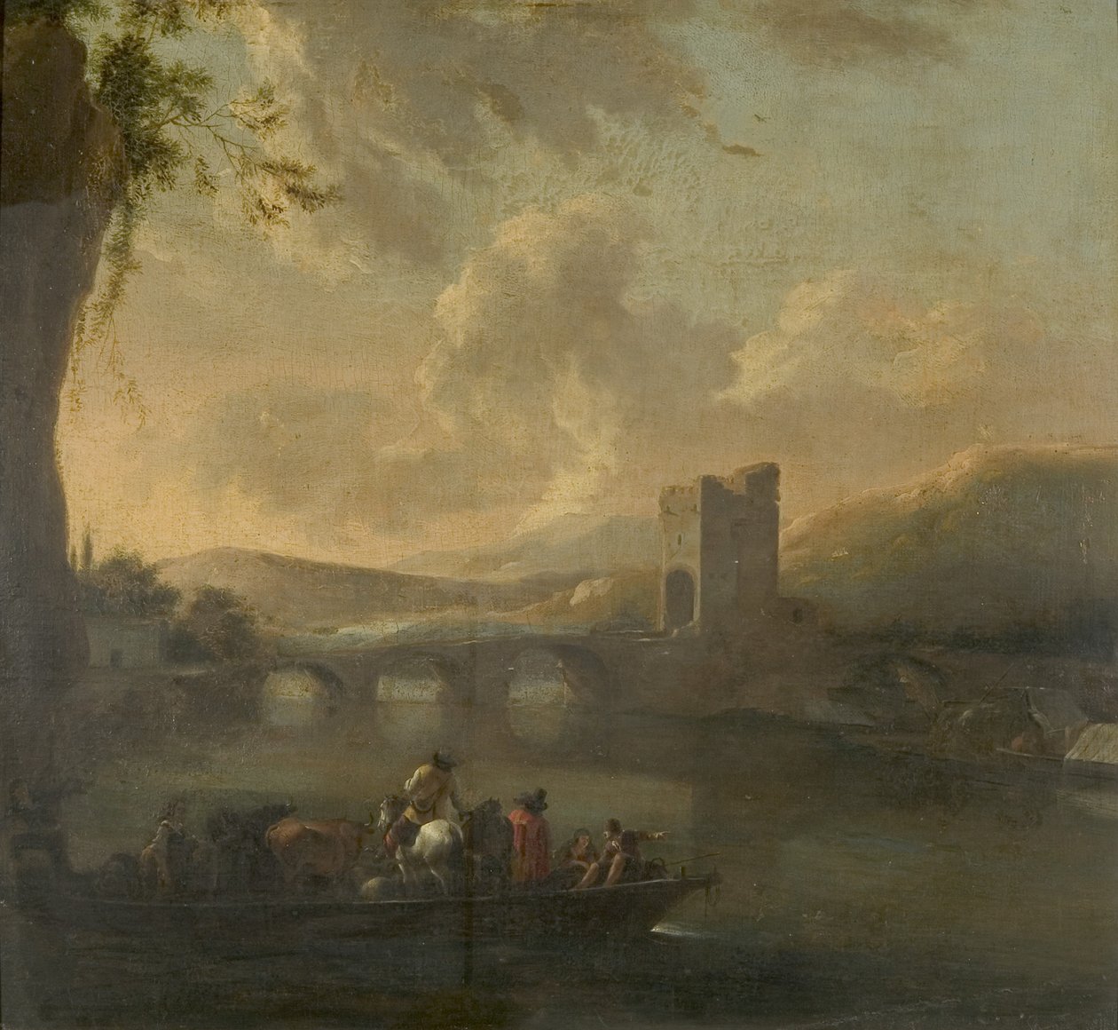A Ferry Boat Crossing a River, ca 1640 (olja på duk på panel) av Willem Schellinks