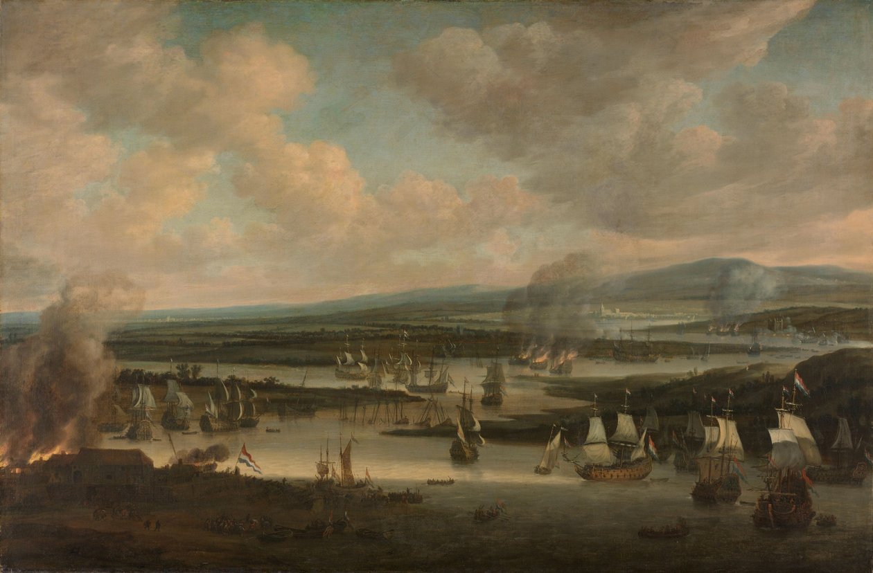 Den engelska flottans bränning nära Chatham av Willem Schellinks