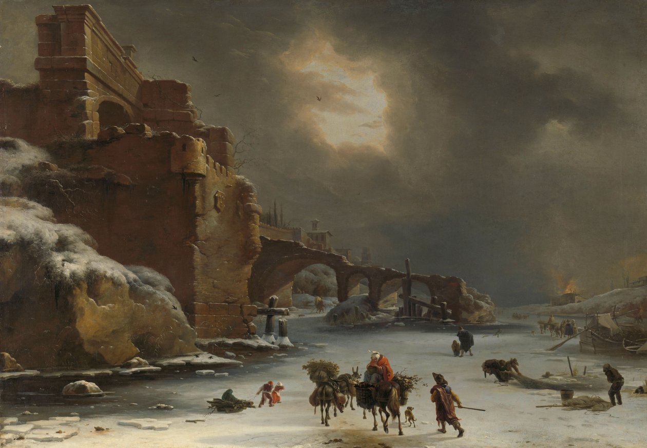 Stadsmurar om vintern, ca 1650-70 (olja på duk) av Willem Schellinks