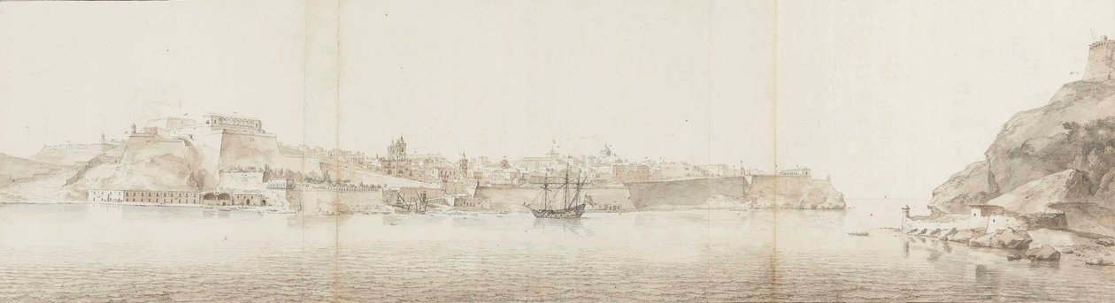 Utsikt över Valletta på ön Malta, sett från Senglea av Willem Schellinks