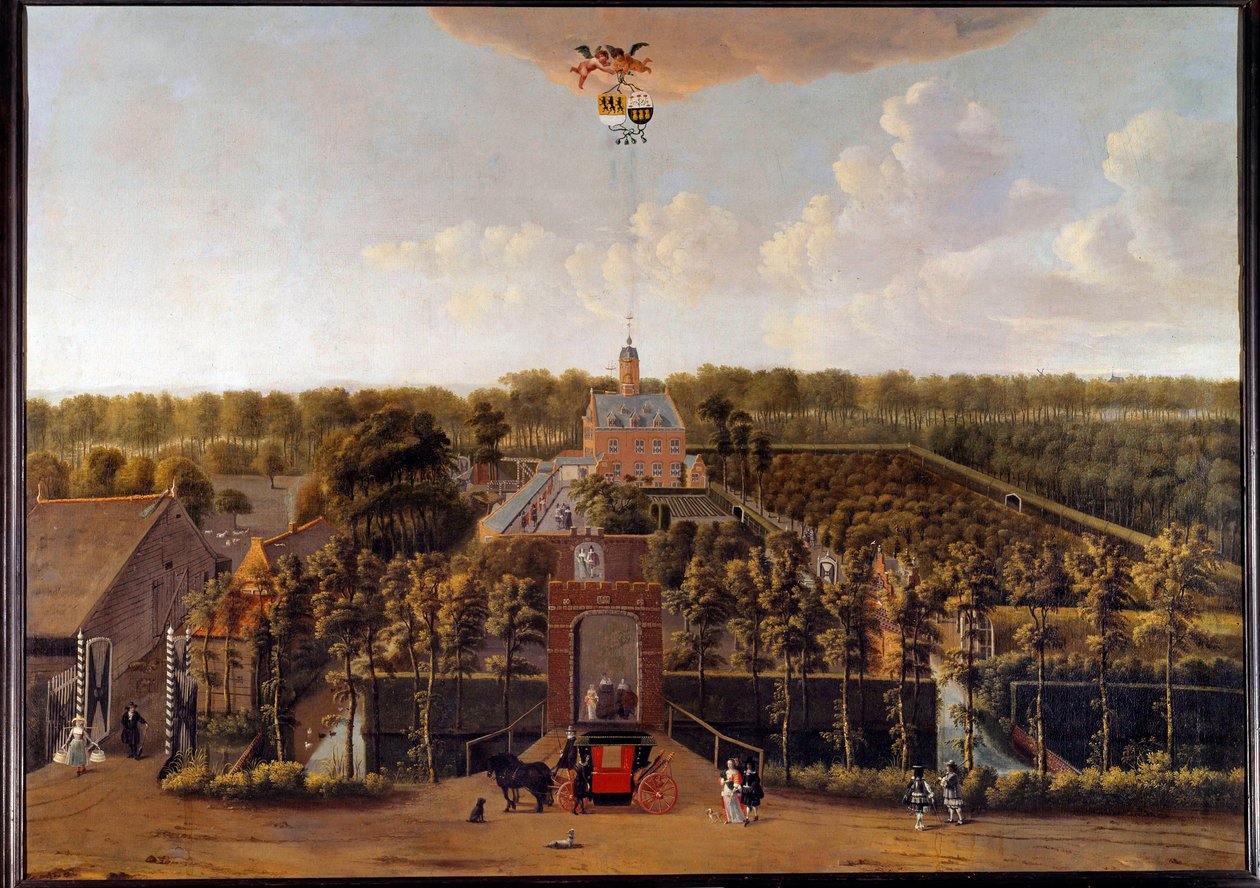 Utsikt över Munnikenhof-fastigheten i Zelande (Nederländerna) Målning av Willem Schellinks (1627-1678) 1600-talets Middelburg. Zelandan Museum av Willem Schellinks