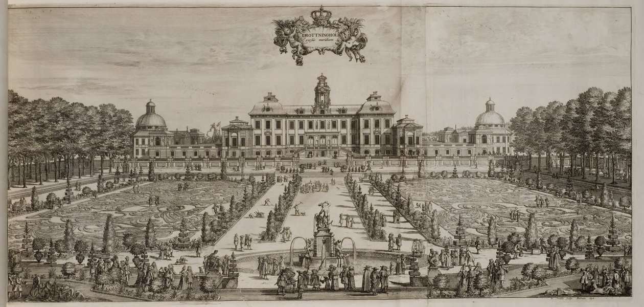 Drottningholms slott och trädgård från söder av Willem Swidde