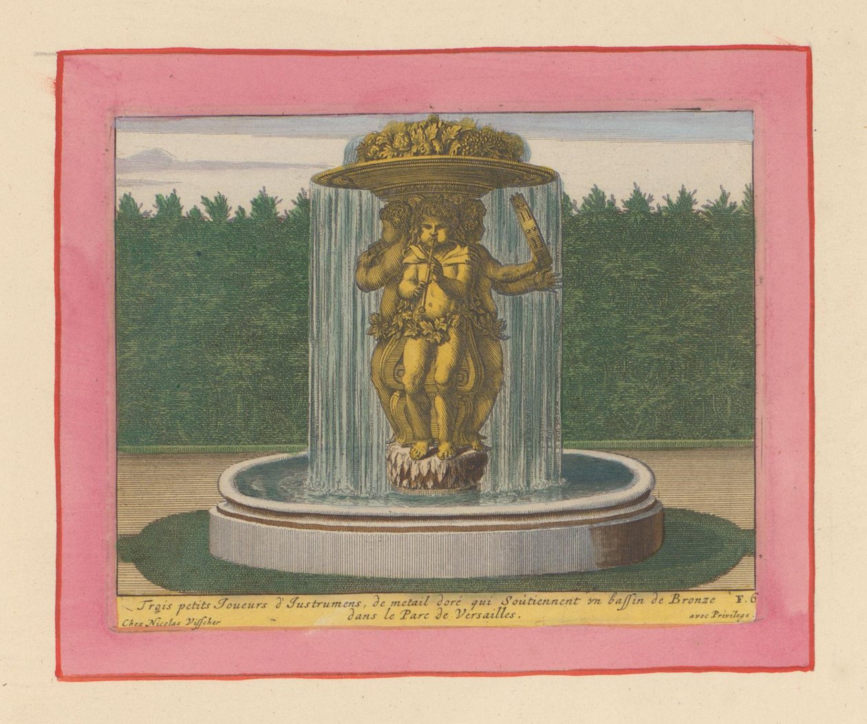 Brunnen mit einer Statue von drei Musikern, die eine Schale über ihren Köpfen tragen av Willem Swidde