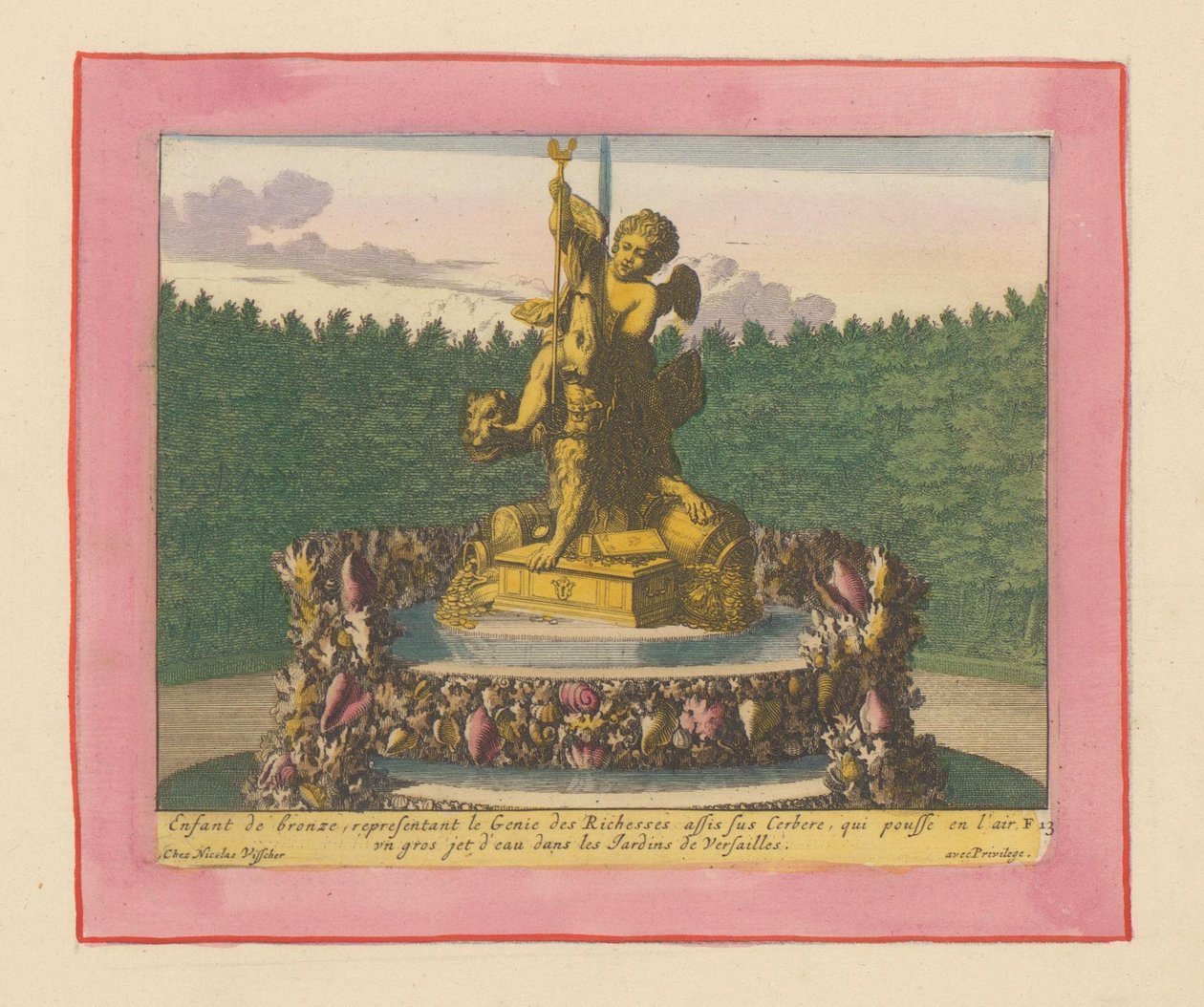 Brunnen mit einem Putto als Personifikation des Reichtums, sitzend auf Cerberus av Willem Swidde