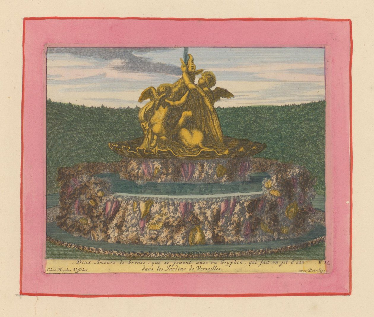 Brunnen mit zwei Putti, die mit einem Greif spielen av Willem Swidde
