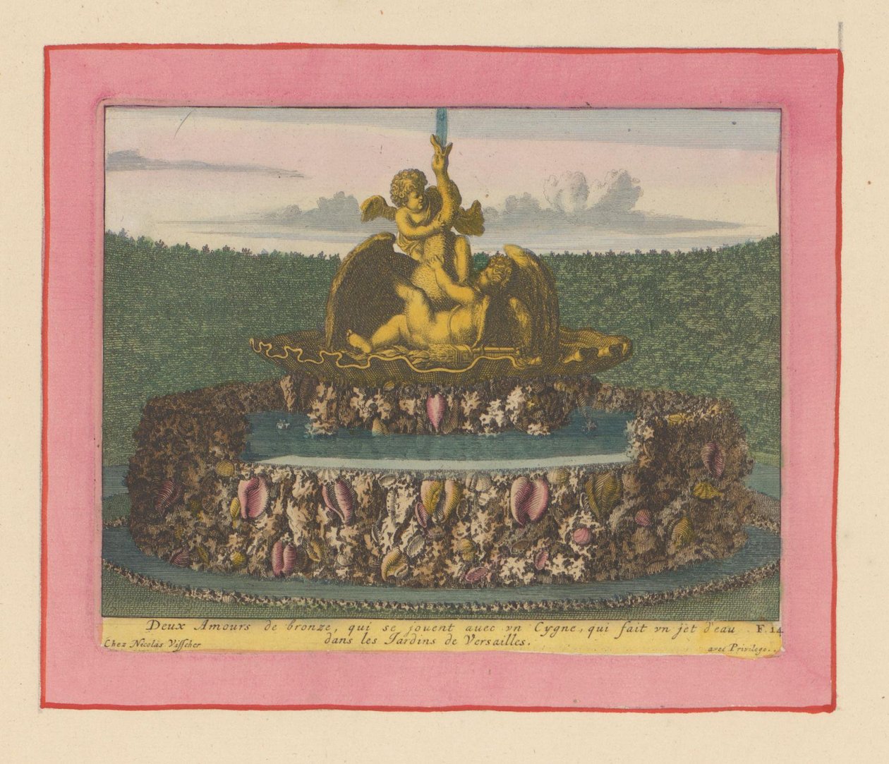Brunnen mit zwei Putti, die mit einem Schwan spielen av Willem Swidde