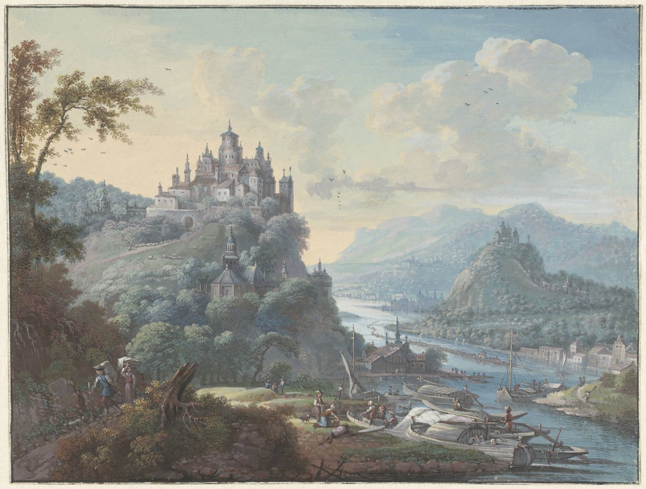 Flodlandskap med en stad på en kulle av Willem Troost (I)