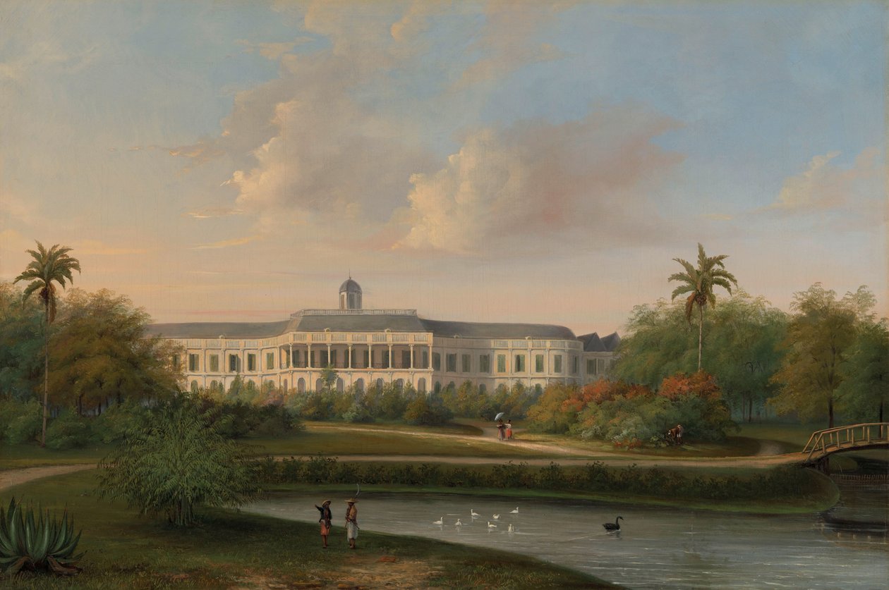 Bakifrån av Buitenzorg-palatset före jordbävningen den 10 oktober 1834 av Willem Troost (II)