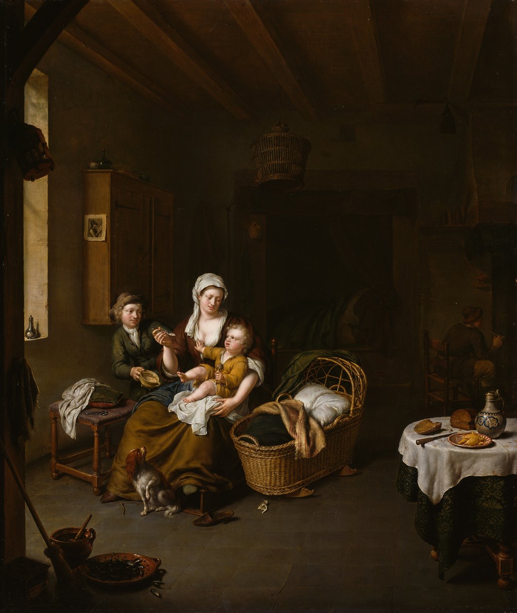 En mamma som matar sitt barn (The Happy Mother) av Willem Van Mieris