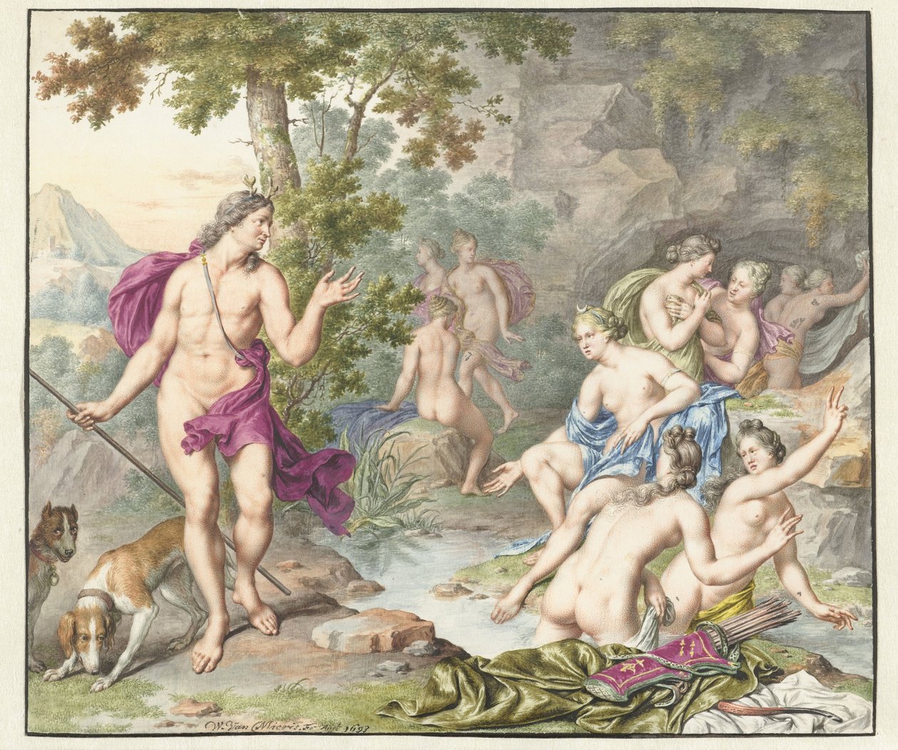 Actaeon överraskar Diana och hennes följeslagare av Willem Van Mieris
