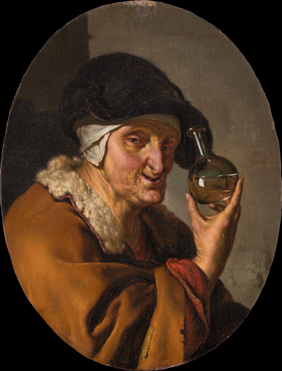 En gammal kvinna med urinprovsglas: "Kvacksalvaren" av Willem Van Mieris