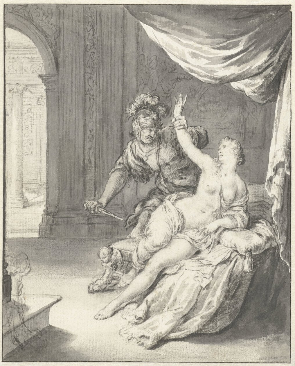 Tarquinius hotar Lucretia av Willem Van Mieris