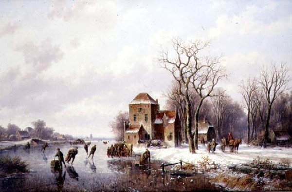 Vinterscen med en häst och vagn på en bana (olja på duk) av Willem Vester