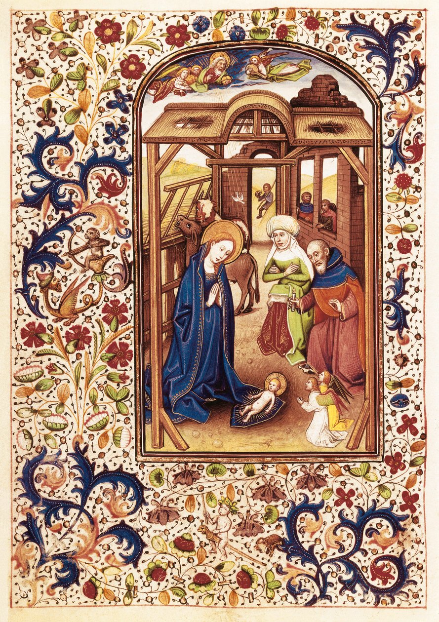 Födelsescenen från "The Book of Hours of Leonor de la Vega" av Willem Vrelant