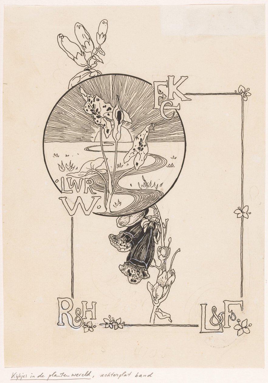 Banddesign för: Knappert, Emilie C., Views into the Plant World, 1893 av Ludwig Willem Reymert Wenckebach