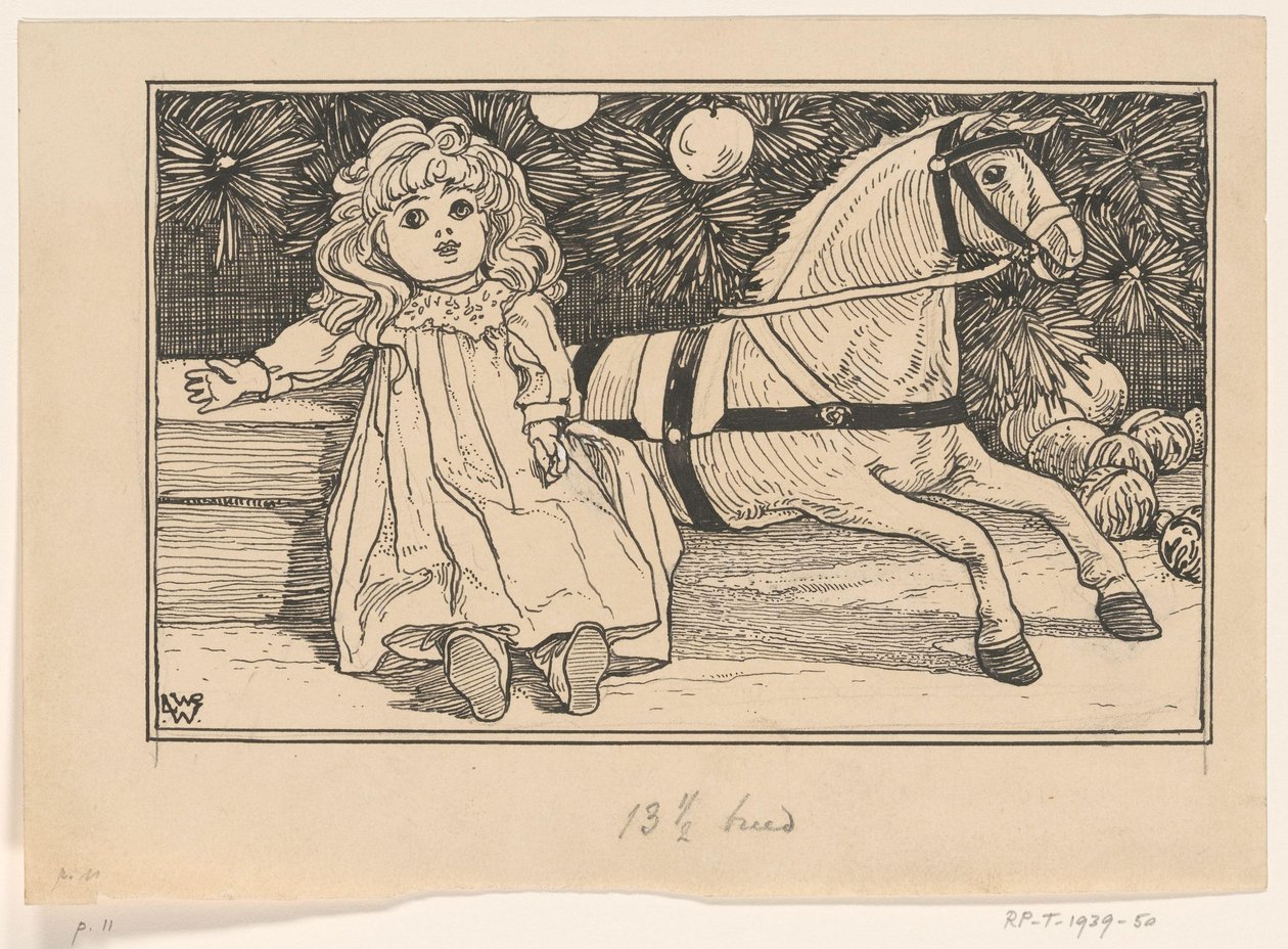 Docka och leksakshäst under en julgran av Ludwig Willem Reymert Wenckebach
