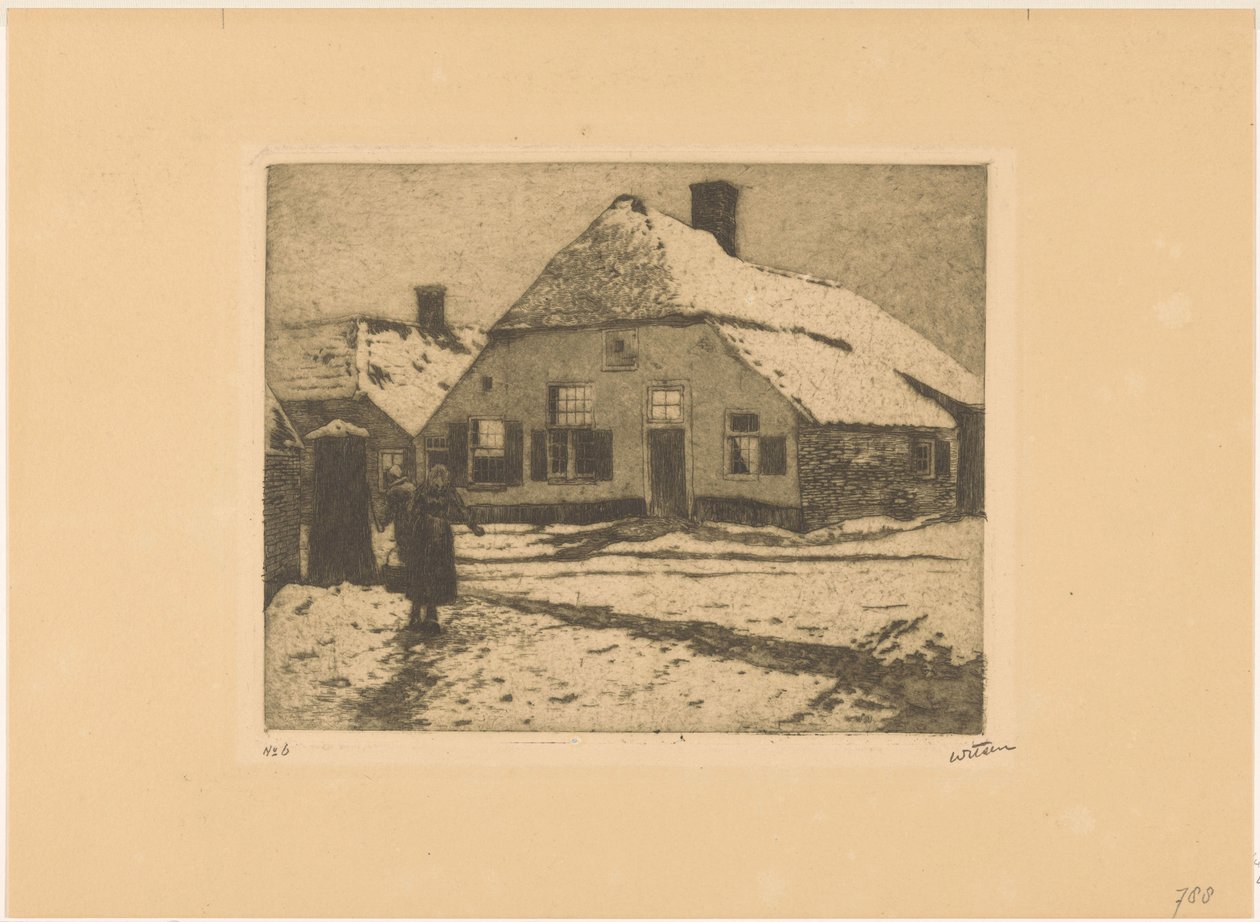 Snöiga hus på en väg i Ede av Willem Witsen (signed by artist)