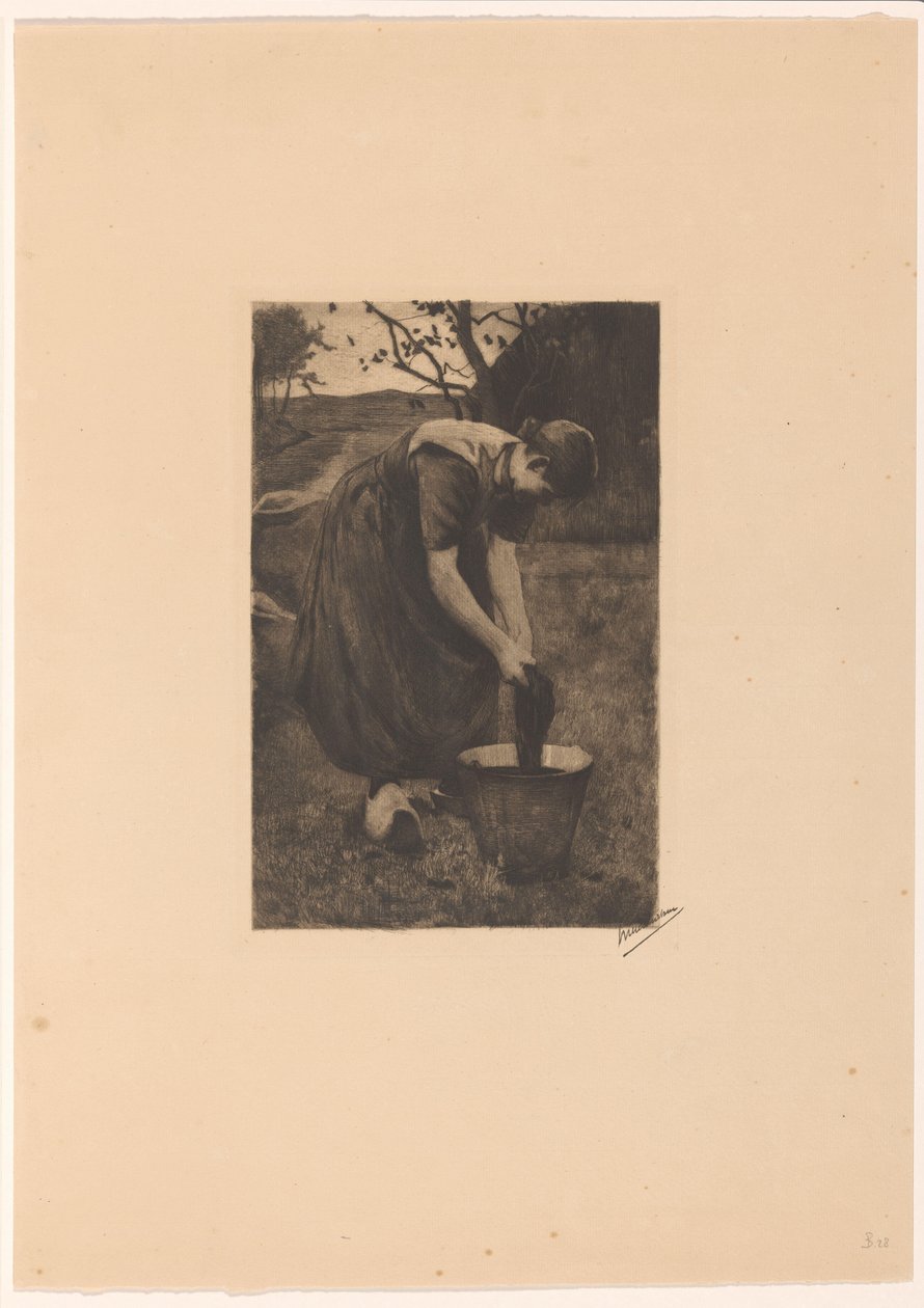 Bonden tvättar textilier i en hink av Willem Witsen (signed by artist)