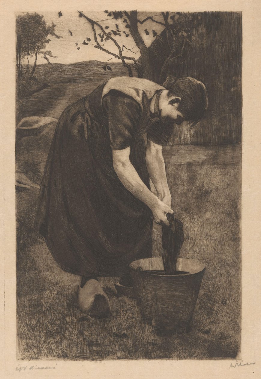 Bonden tvättar textilier i en hink av Willem Witsen (signed by artist)