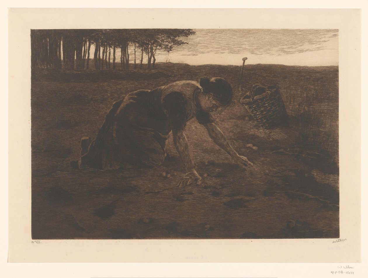 Knästående potatisskördare av Willem Witsen (signed by artist)