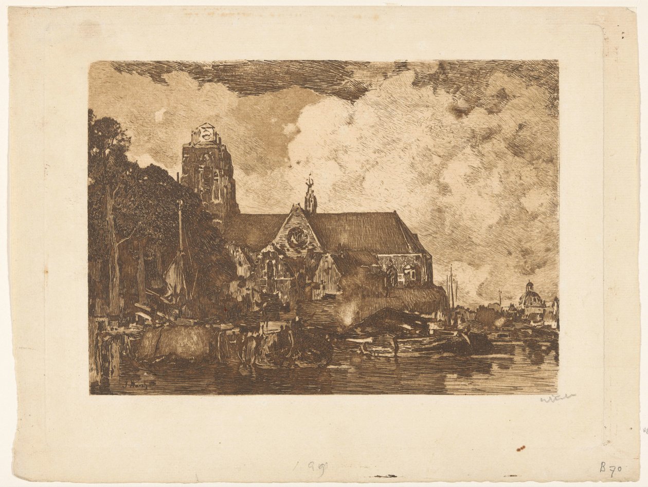 Utsikt över Grote Kerk i Dordrecht av Willem Witsen (signed by artist)