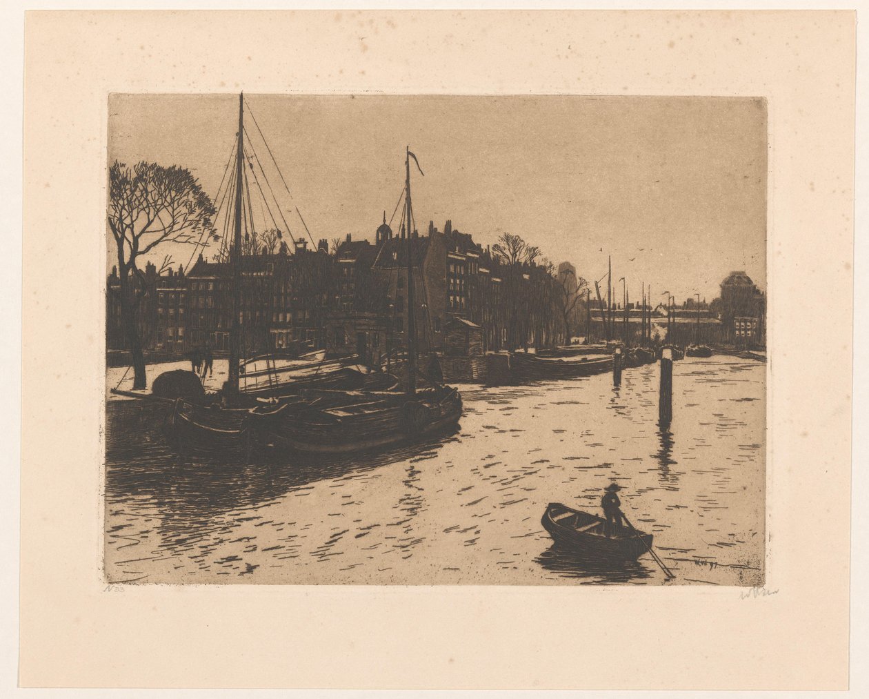 Utsikt över Leuvehaven i Rotterdam av Willem Witsen (signed by artist)