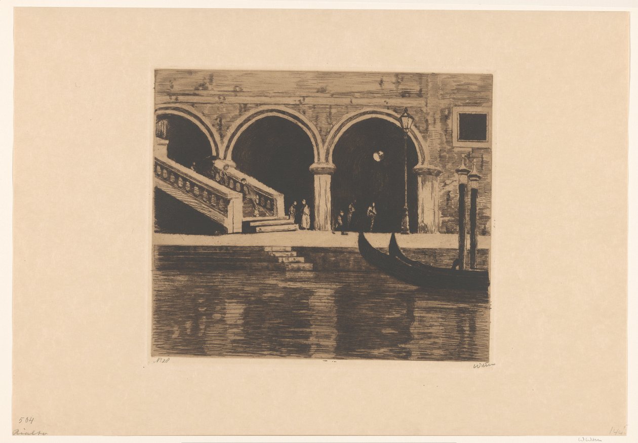 Utsikt över trappan till Ponte di Rialto i Venedig Rialto (titel på objekt) av Willem Witsen (signed by artist)