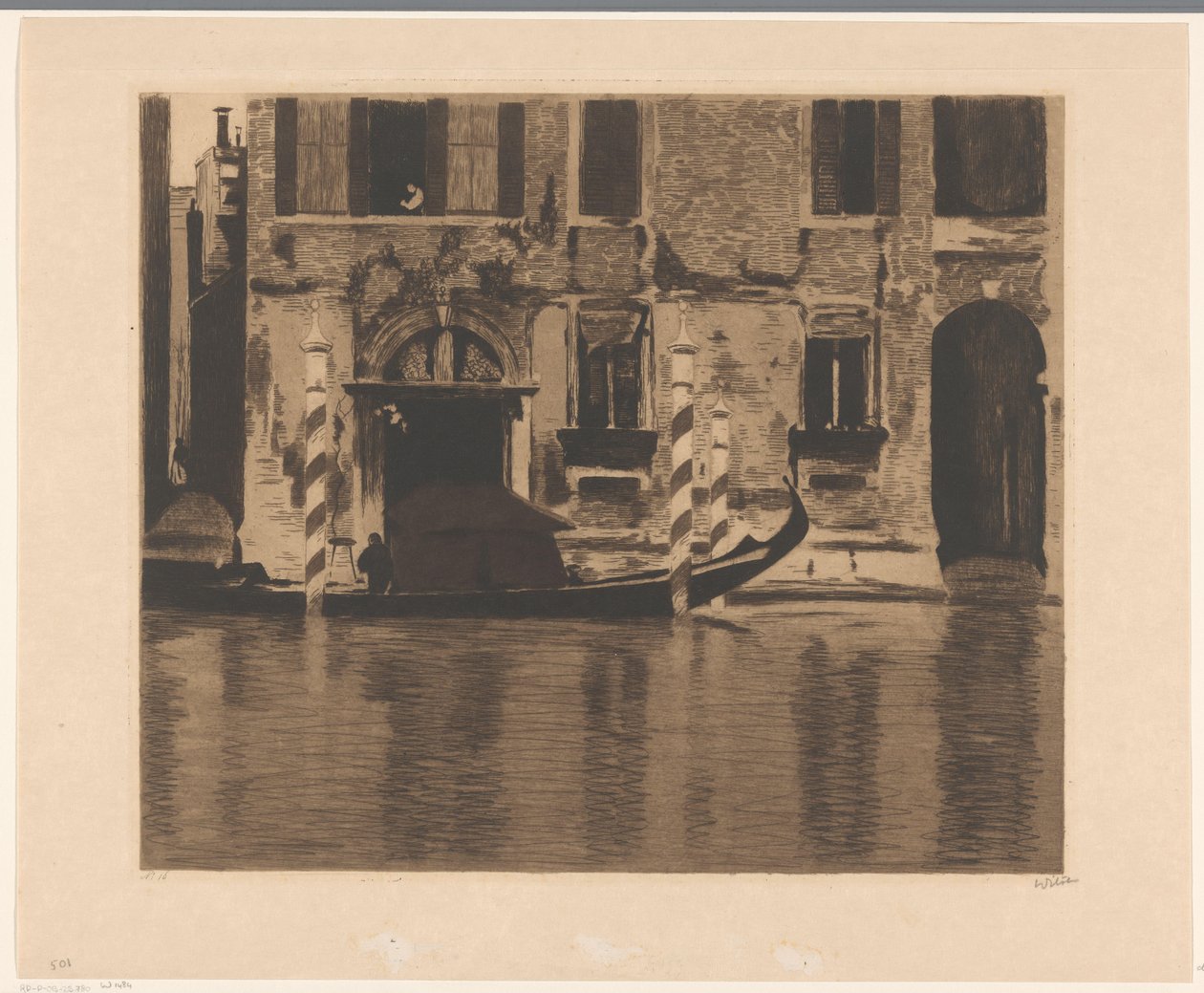 Gondol med överbyggnad i Canal Grande i Venedig av Willem Witsen (signed by artist)