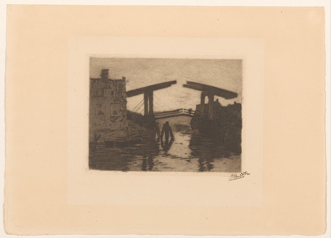 Vindbrygga vid Zandhoek i Amsterdam av Willem Witsen (signed by artist)