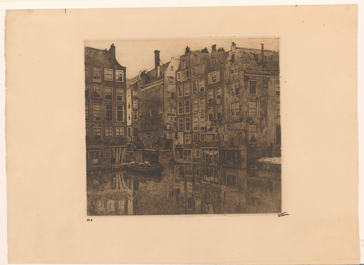 Oudezijds Voorburgwal och Oudezijds Kolk i Amsterdam av Willem Witsen (signed by artist)