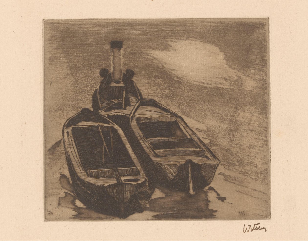 Bogserbåt med två pråmar av Willem Witsen (signed by artist)