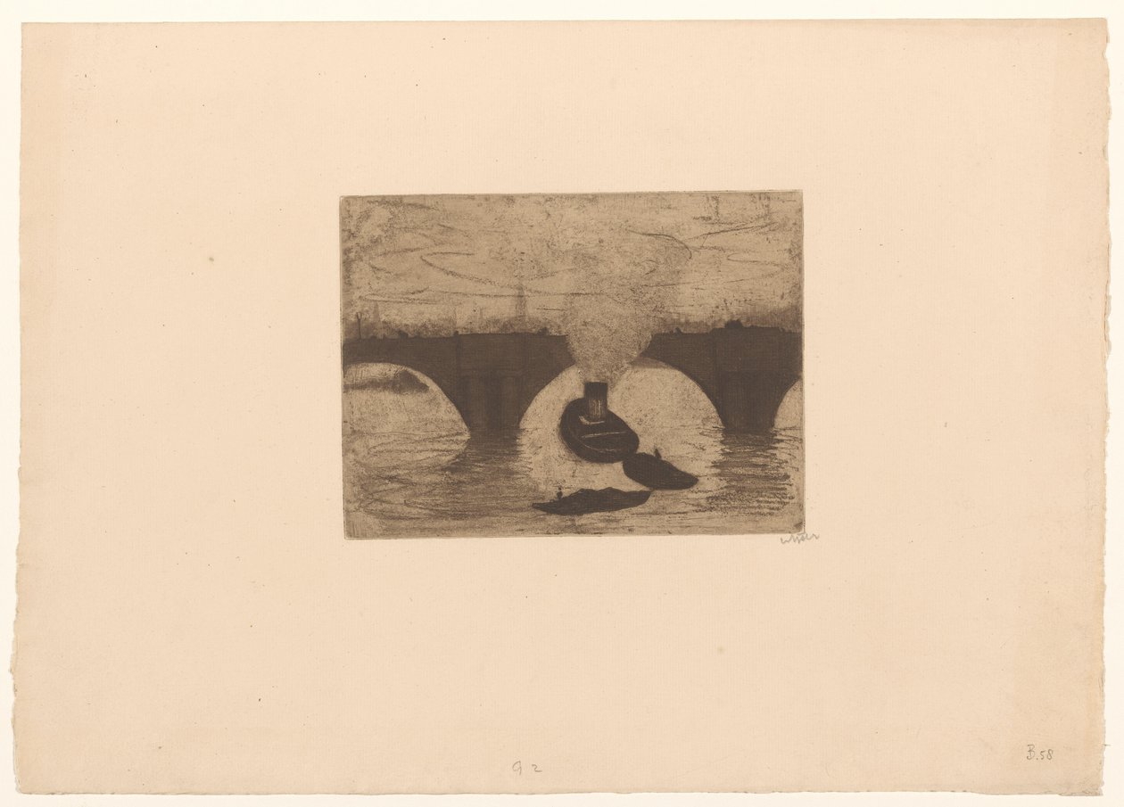 Bogserbåt framför Waterloo Bridge i London av Willem Witsen (signed by artist)