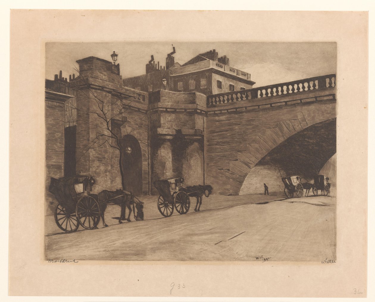 Väntande vagnar vid Londons Waterloo Bridge av Willem Witsen (signed by artist)