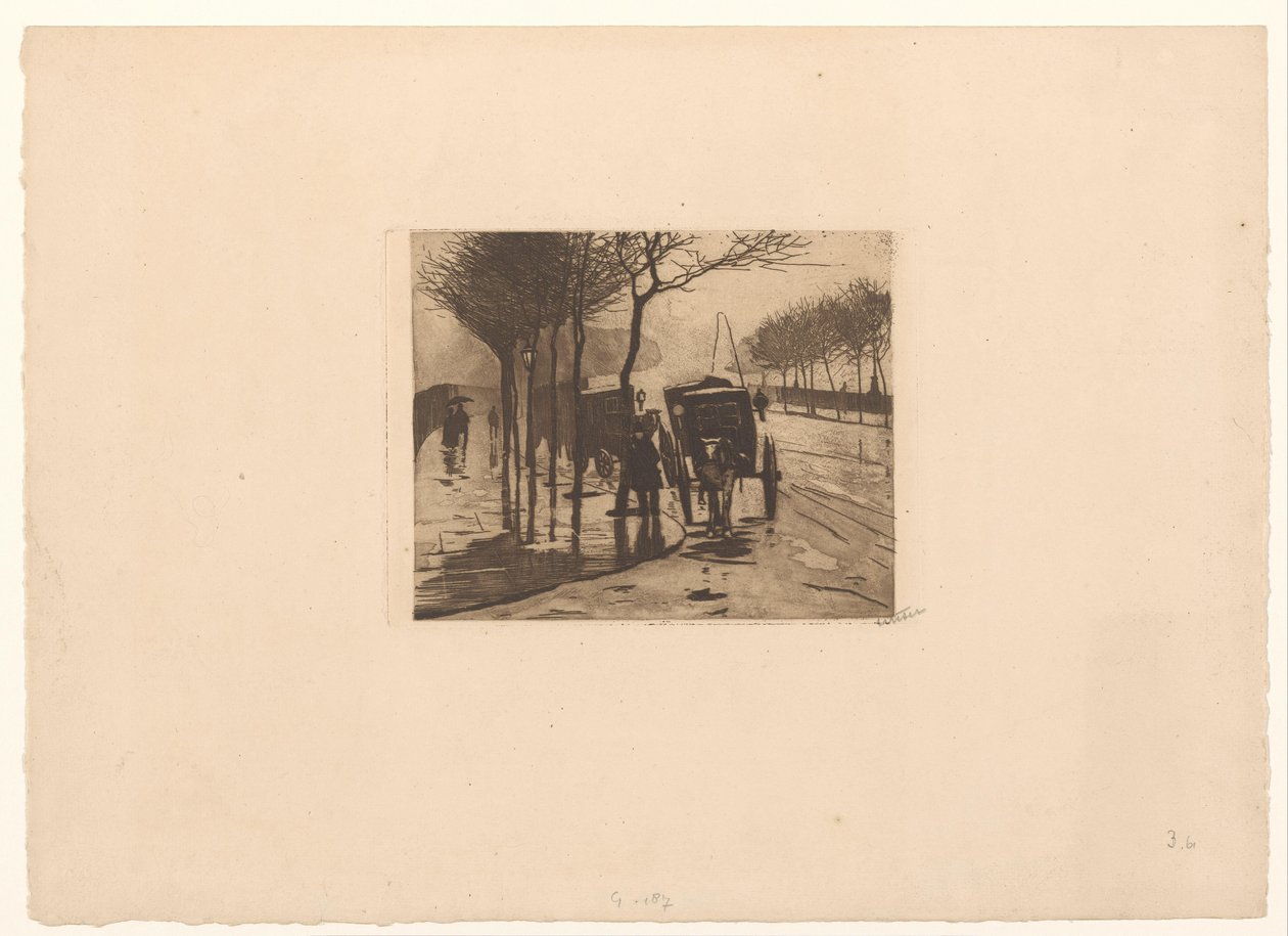 Väntande vagnar på Victoria Embankment i London av Willem Witsen (signed by artist)
