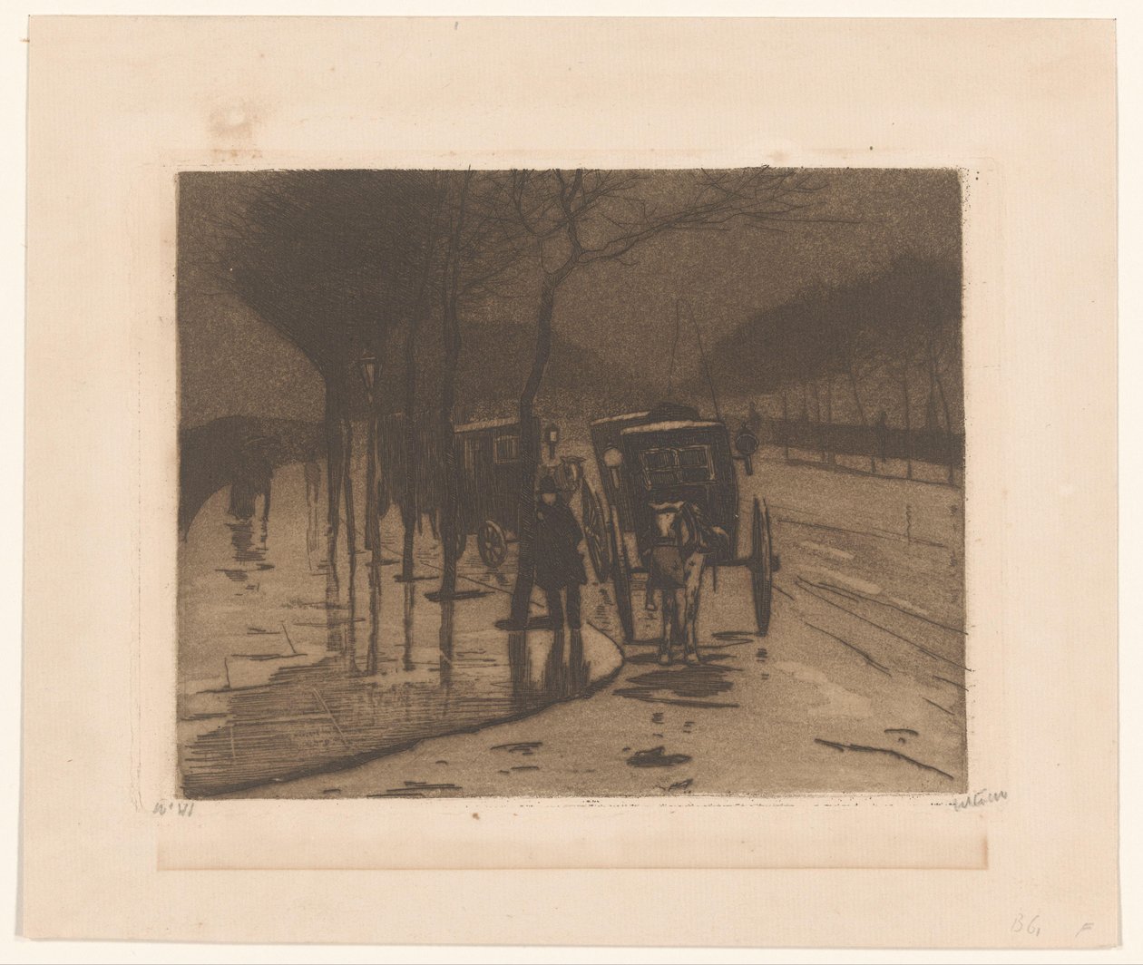 Väntande vagnar på Victoria Embankment i London av Willem Witsen (signed by artist)