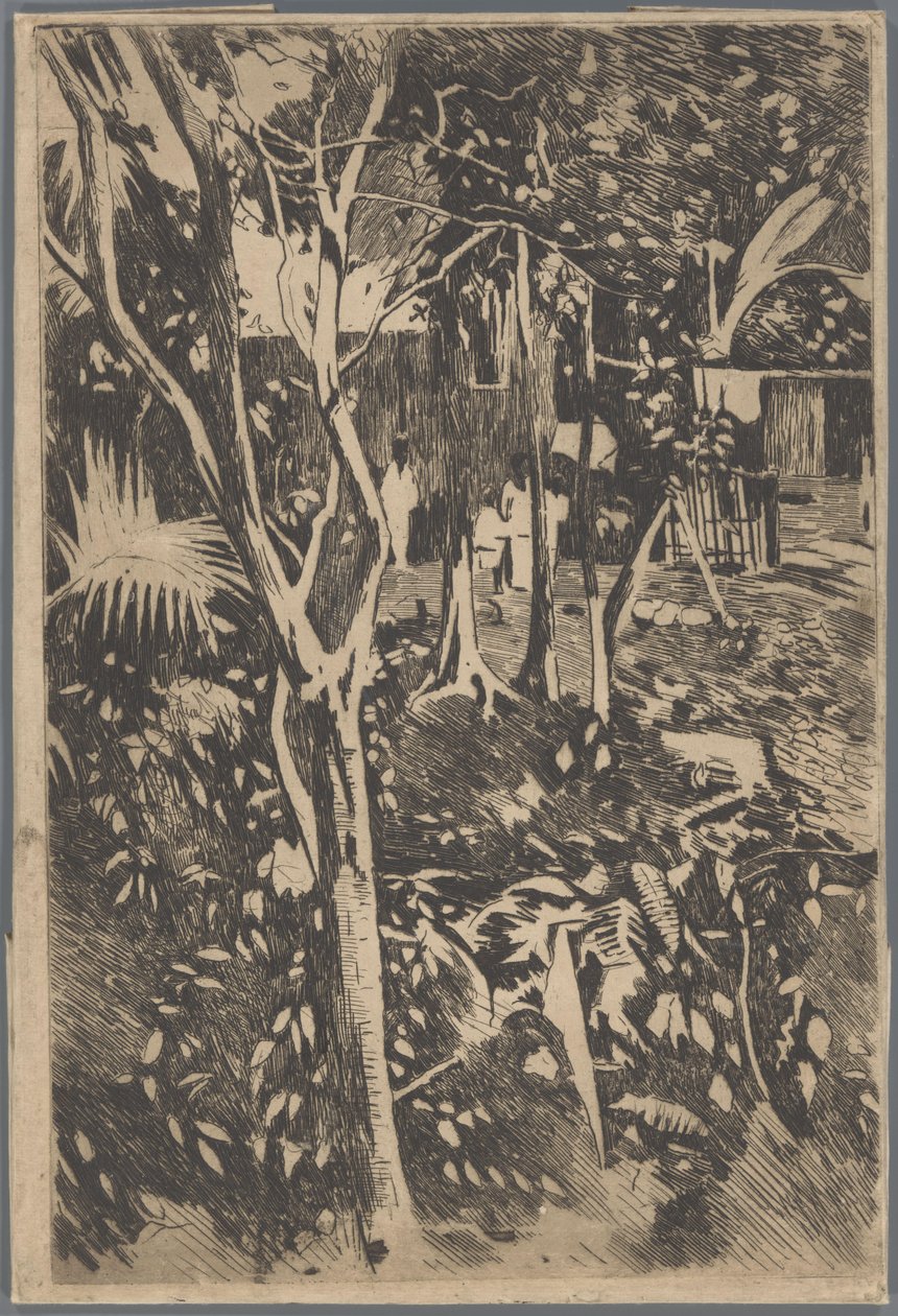 Familj i trädgården på Hotel Bellevue, Buitenzorg av Willem Arnoldus Witsen